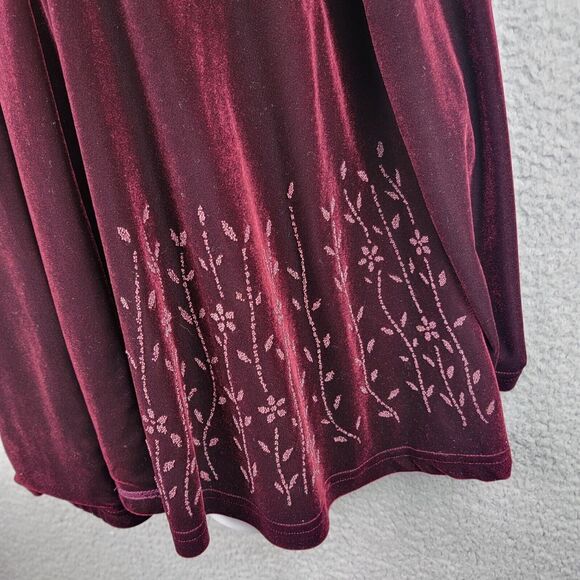 Coldwater Creek Velvet Embroidered Open Front Jacket Sweater Burgundy PM Stretch - Picture 4 of 15